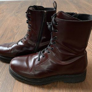 Maroon Combat Boots - Thursday Boots - size 9
